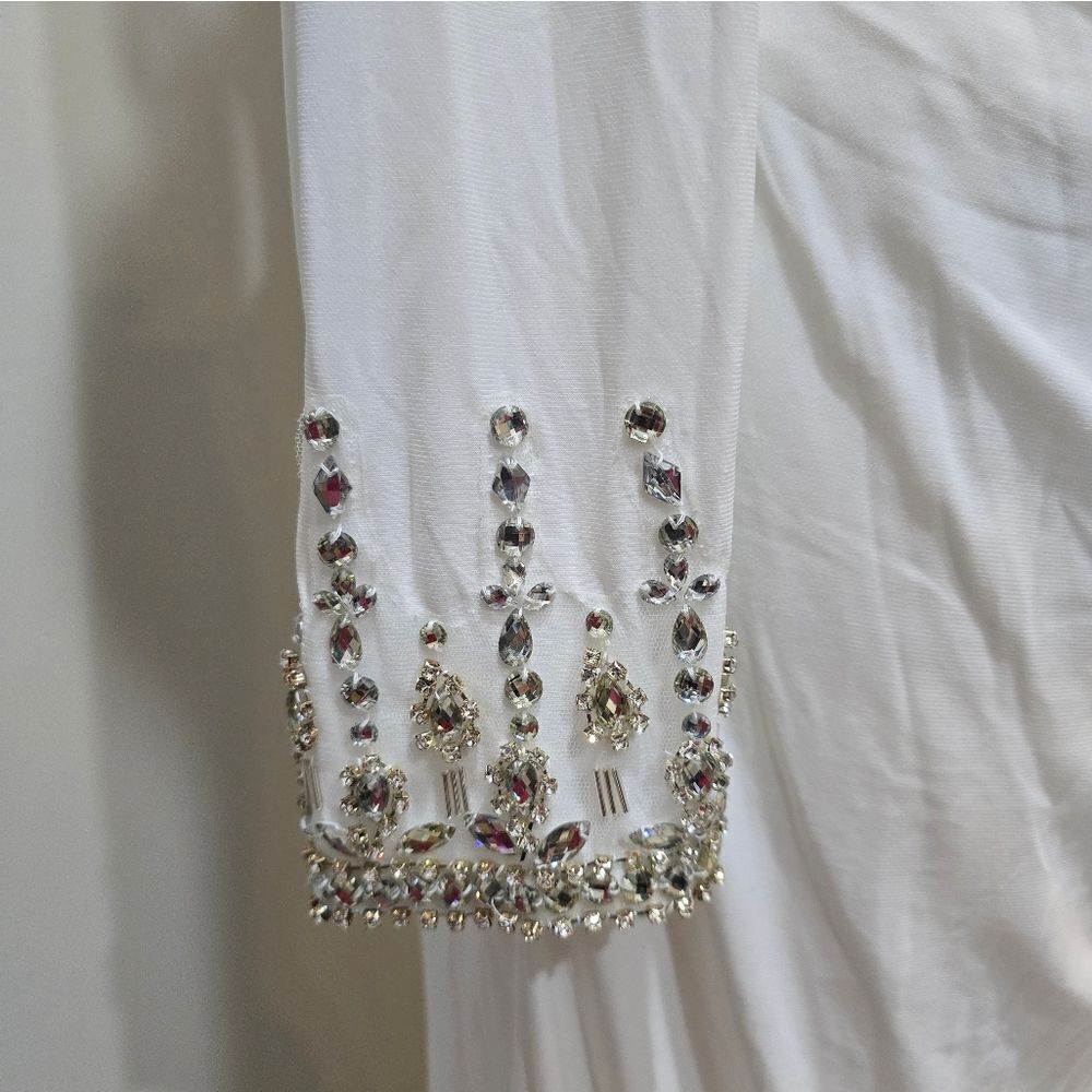 Mac Duggal 26485 Foldover Long Sleeve Jeweled Midi Dress NWT size 4 White - Picture 6 of 7